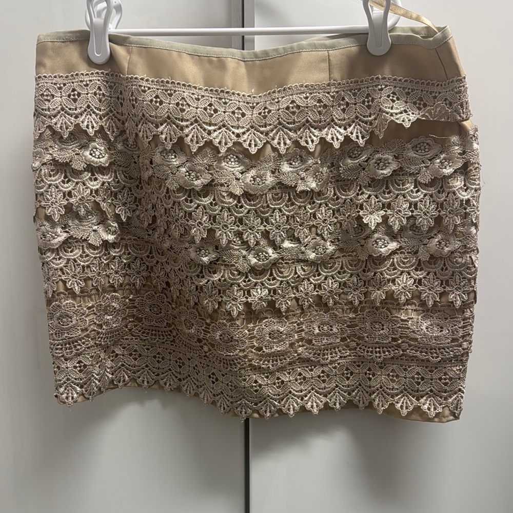 Elegant Lace Overlay Skirt in Beige